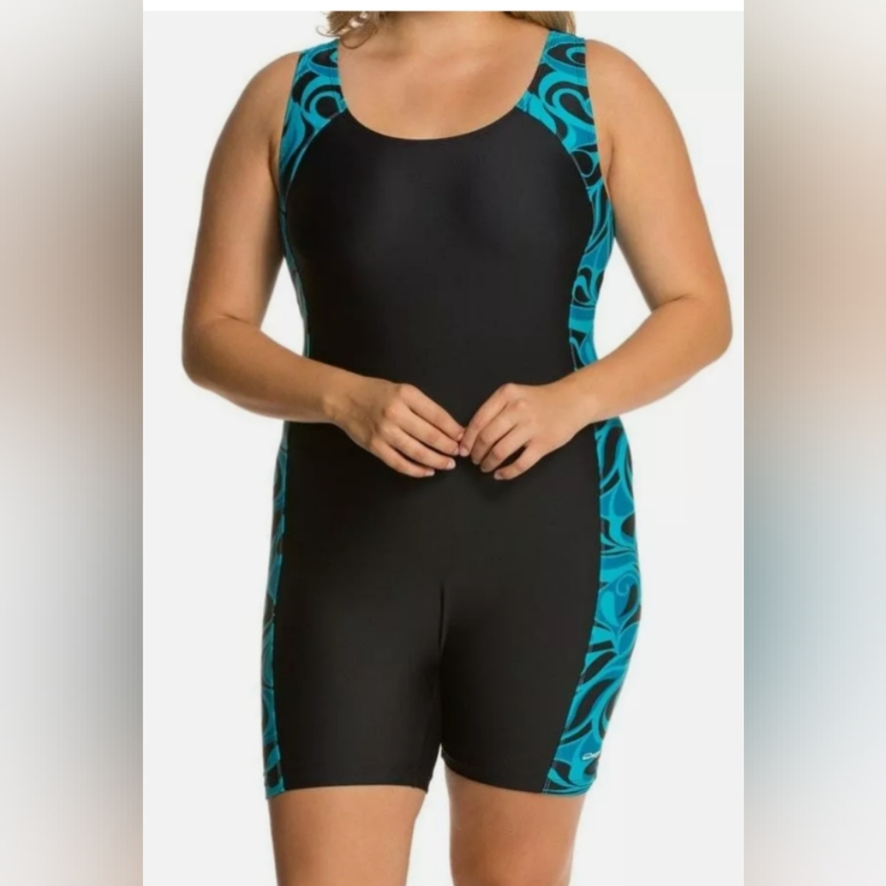Waterpro Women's Black/Teal Tango Splice Unitard Swimsuit